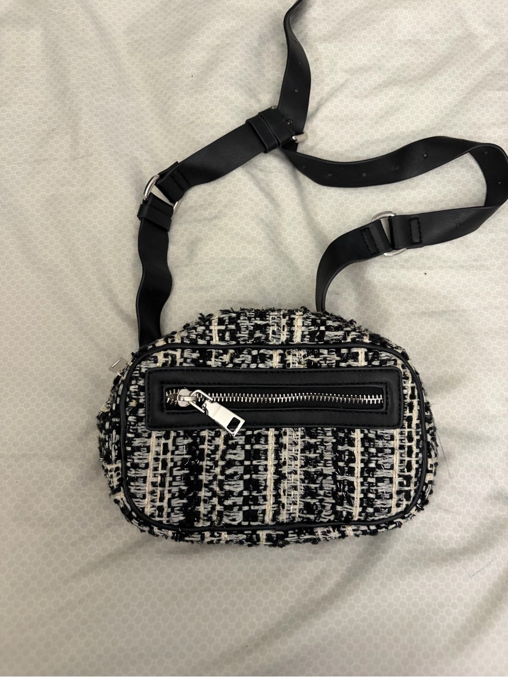 Zara black & White Tweed Crossbody Bag